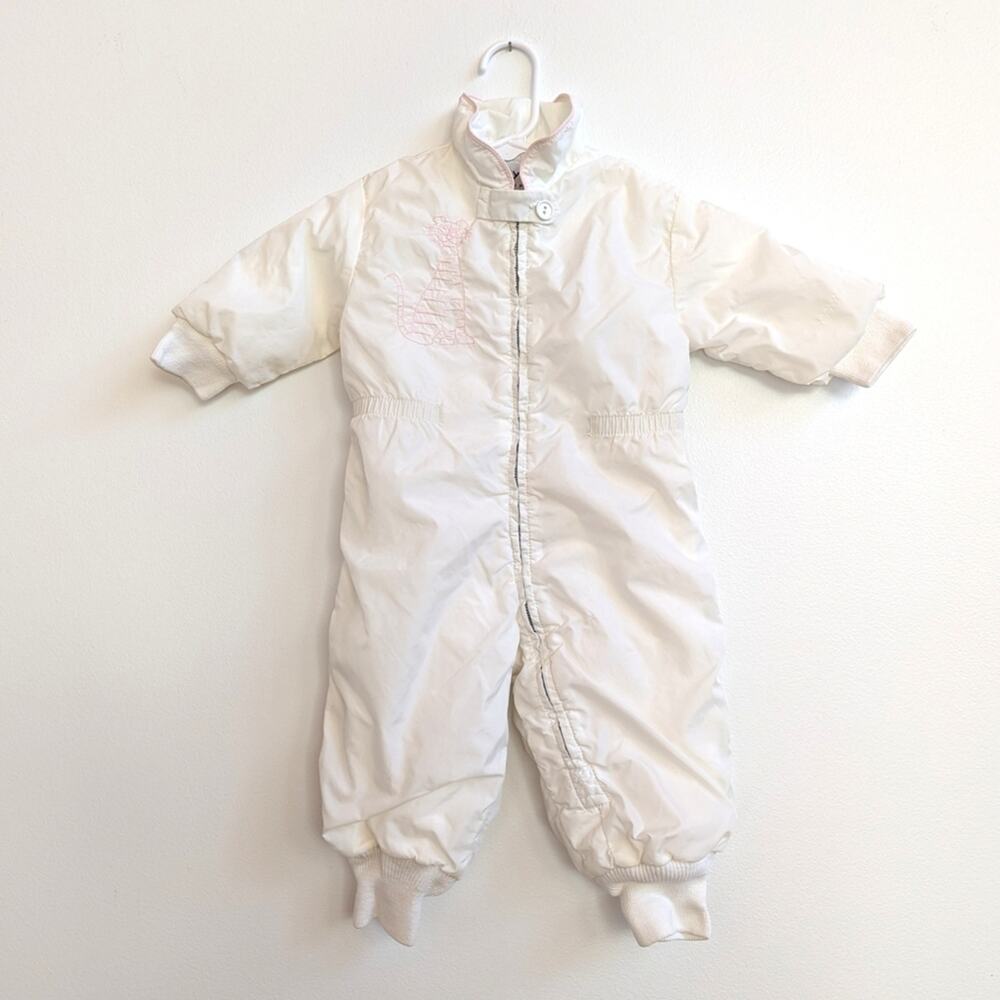Vtg 60s Tidykins Winter Snowsuit 9-12m White Tiger Kitschy